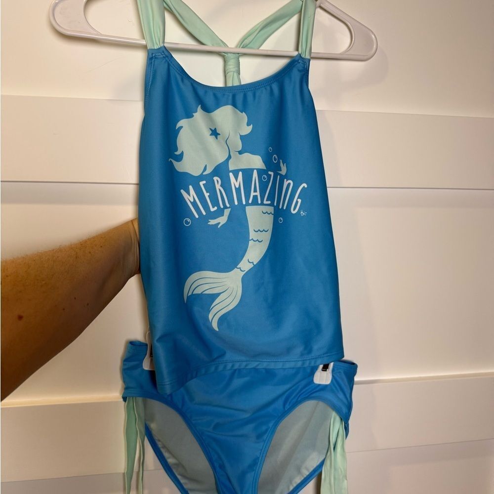 Blue 'Mermazing' Mermaid 2 piece Swimsuit Set size 14 - Picture 3 of 10